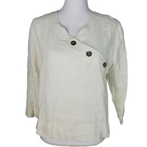 Hot Cotton Petite Linen Asymmetrical Button Top